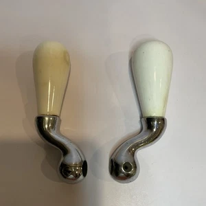 Vintage Chrome Ivory Faucet Lever Handles HOT & COLD Pair 5 “ - Picture 1 of 8