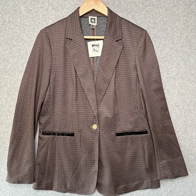 Anne Klein Blazer Womens M Brown Plaid Checked Career Office Coat Jacket New - Image 1 of 4