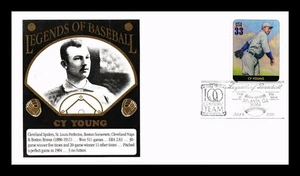 DR JIM STAMPS US COVER CY YOUNG LEGENDS OF BASEBALL FDC THERMOGRAPHED CACHET - Picture 1 of 2