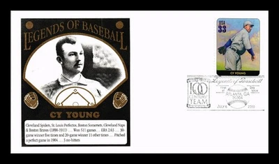 DR JIM STAMPS US COVER CY YOUNG LEGENDS OF BASEBALL FDC THERMOGRAPHED CACHET - Image 1 of 2