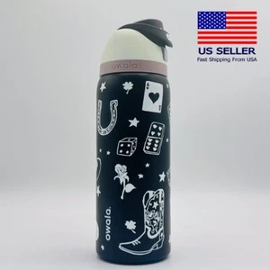 32oz Owala FreeSip Black Poker Water Bottle Sport Mug - New - Picture 1 of 8