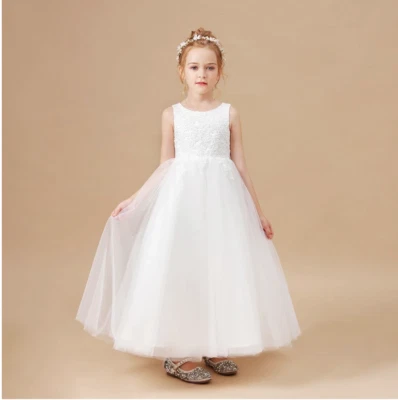 Oversized Ribbon Bowknot Flower Girl Wedding Dress Embroidered Flower Kids Dress - Image 1 of 4
