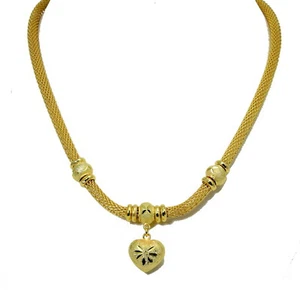 Lovely Diamond-Cut Beads & Heart 18" Necklace 24K Gold GP Thai Handmade GT56 - Picture 1 of 6