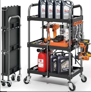 KINGRACK 3-Ebenen servierwagen klappbar mit Rollen ergonomischem Griff, klappba - Bild 1 von 1