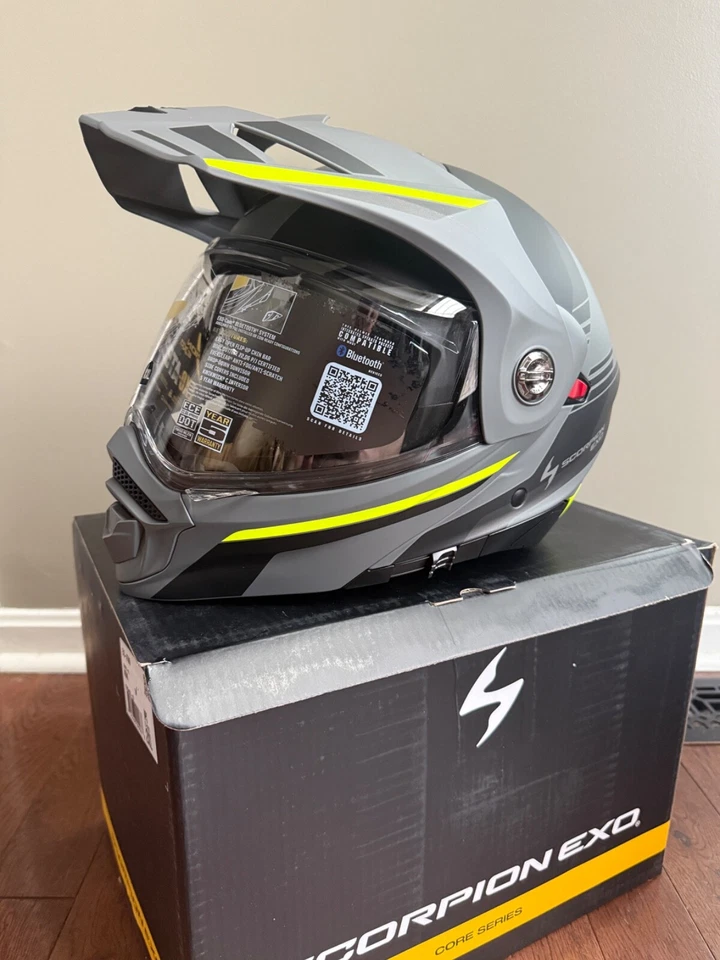 New Scorpion AT960 Monk Modular Motorcycle Helmet DOT ECE Gray Hi Viz - Image 1 of 4