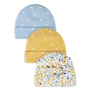 Gerber Baby Girl's 3 Pack Caps NEW Various Sizes Hats Floral Dots CUTE - Picture 1 of 5