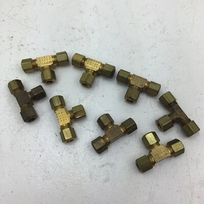 Brass Compression Tee T 3 Way (1/4” Equal Tube) All Ends Fitting, NEW Lot of 8 - Image 1 of 4