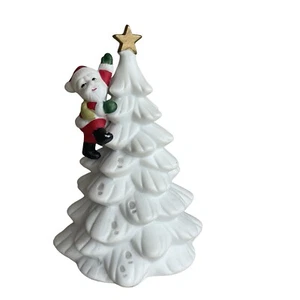 Caja de música giratoria vintage Santa On Tree Mann Japón cerámica blanca canción de Navidad - Imagen 1 de 5