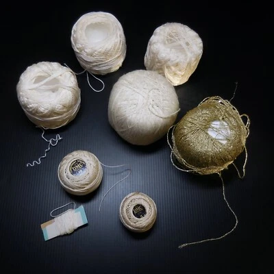 6 pelotes bobines fil coton blanc or DMC CORDONNET spécial made in France N6146  - Photo 1/4