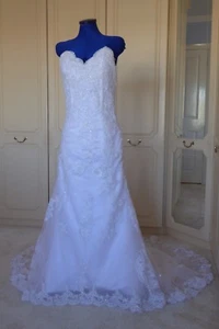 Strapless new Mermaid Wedding Gown, Applique on Tulle, Petite size 10, Bust 34" - Picture 1 of 5
