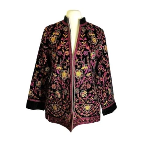 Soft Surroundings Astrid Hot Pink Floral Embroidery Velvet Jacket NWT Medium - Picture 1 of 6
