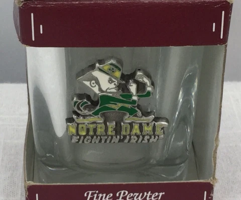VTG University of Notre Dame Square Shot Glass Fine Pewter Leprechaun Sculpture Cover