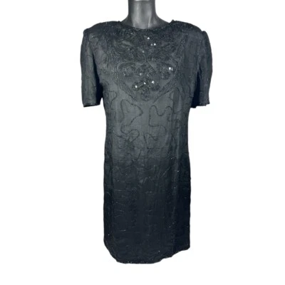 Jaisgumo новый с Ярлыками винтажное черное платье 100% шелк блестками бисером коктейльное официальный маленький - Изображение 1 из 4