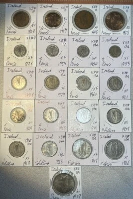 1928 - 1968 Ireland 1/2 Penny to 1/2 Crown XF - BU Condition 21  Coin Lot - Image 1 of 4