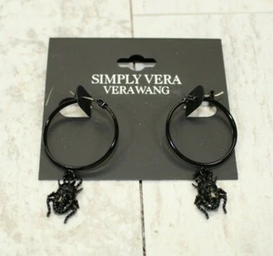Simply Vera Vera Wang Jet Tone Bug Hoop Drop Earrings Black - Picture 1 of 3