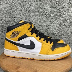 Nike Air Jordan 1 Mid Shoes Men's 14 Taxi Yellow Black White Sneakers 554724-701