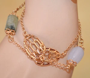 Bracciale donna oro dorato ciondoli pietre verdi bianche multi maglia UNW20 - Foto 1 di 3