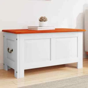Storage Chest with Lid Brown and White Solid Wood Acacia vidaXL - Picture 1 of 9