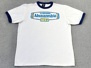 Abercrombie Shirt Boys Extra Large White Blue Spell Out Ringer Graphic Tee Youth