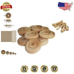 Versatile Wooden Wheels - 100 Pack with Free Axle Pegs for Creative Projects - Picture 1 of 6