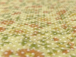 VINTAGE 60S 70S FLOCKED FABRIC DAISY FLOWERS SWISS DOT YELLOW SHEER 18X30" - Picture 1 of 4