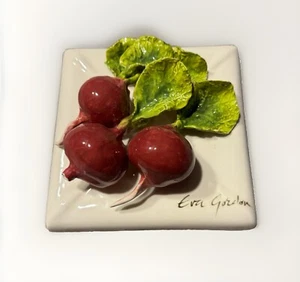 Hand Crafted Eva Gordon Radish Ceramic Tile 6" Signed 3D Wall Art Plaque - Picture 1 of 5