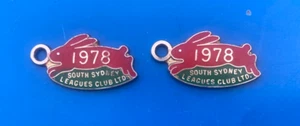 2 x 1978 South Sydney Rabbitohs Rugby League Bunny Member Badges - Picture 1 of 2