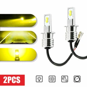 Super Bright H3 CSP LED Fog Light Bulbs Conversion Kit 55W 6000LM 3000K Yellow - Picture 1 of 11