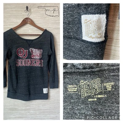 OU OKLAHOMA SOONERS RETRO BRAND SCOOP BACK 3/4 SLEEVE TEE WOMEN SHIRT - Image 1 of 4