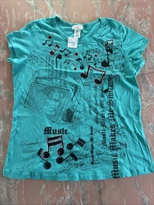 Camiseta De Colección Etiquetas Y2K Nuevos Juniors 2XL Hecha en Estados Unidos Notas Musicales Brillo 100% Algodón 34" - Imagen 1 de 6