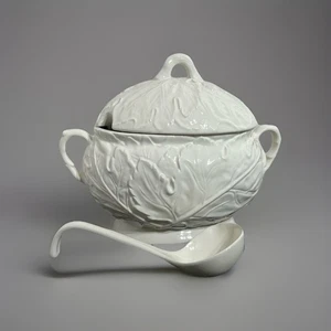 Ceramic Soup Tureen With a Lid and Ladle White Japan Signature 12”W x 10”H - Picture 1 of 13