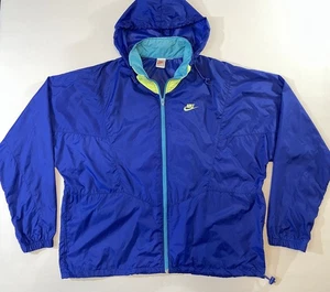 Vintage 80s-90s Nike Windbreaker Jacket, Men's XL, Hooded, Full-Zip, D16GY10 - Imagen 1 de 9