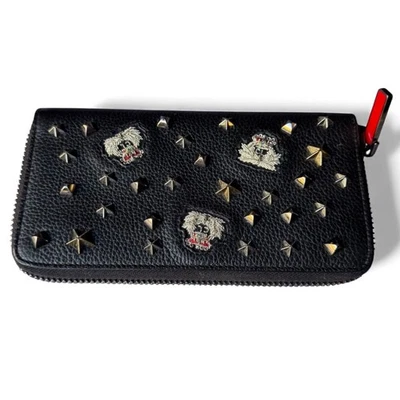 CHRISTIAN LOUBOUTIN Cartera Panettone Cuero Negro Cremallera con Picos Interior Rojo Foto 1 de 4