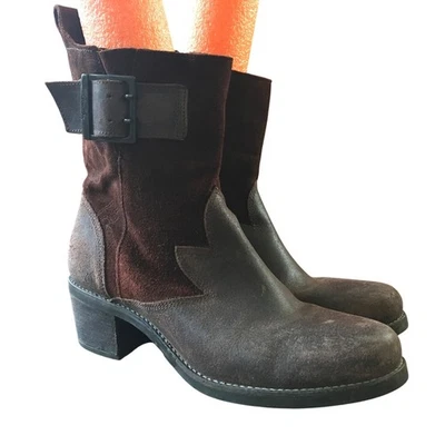 Olukai Kaiulani Boots Womens 9 Brown Suede Waxed Leather Boho Buckle Distressed - Image 1 of 4