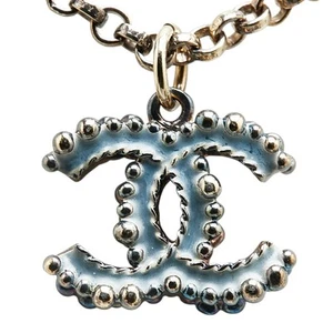 CHANEL Coco Mark Necklace Light Blue Gold Plated Women s CHANEL - Picture 1 of 7