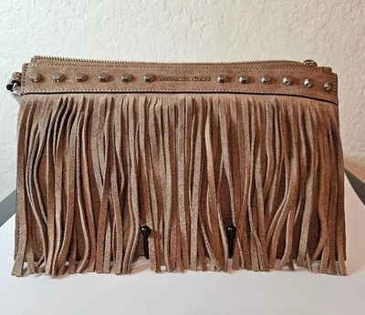 Bolso sin asas Michael Kors Billy con flecos y cremallera gamuza duna oscura suave - Nuevo Foto 1 de 4