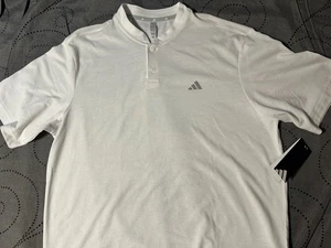 ADIDAS WHITE HENLEY GOLF POLO SHIRT SIZE L MEN NWT $65.00 - Picture 1 of 4