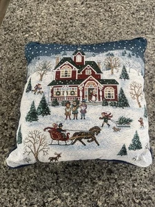Weihnachten Gobelin Überwurf Kissen Winter Urlaub Kutsche Schnee 15" x 15" - Bild 1 von 11