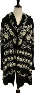 Biya Johnny Was Black & white floral Embroidered hooded Cardigan, Small - Picture 1 of 7