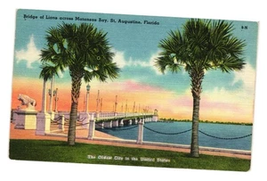 Cartolina Ponte dei Leoni Sant'Agostino Florida Vintage Tichnor Bros Stampa Lino - Foto 1 di 2