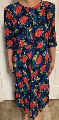 Vestido Vintage Años 90 Nina Piccalino Azul Multi Floral Cintura Caída Foto 1 de 4