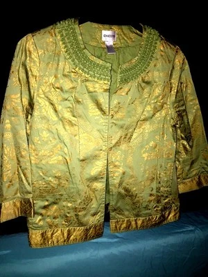 Abrigo Blazer Chaqueta Mujer CHICO"S Tapiz Reina de la Elegancia Dorado Talla 1 S 8 10 Foto 1 de 4