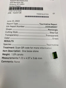 GIA Certified Loose Natural Untreated 1.09ct Green Tourmaline #5057 - Picture 1 of 1