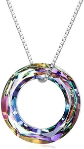 925 Sterling Silver Circle Crystal Pendant Necklace Jewelry Gifts for Women - Picture 1 of 7