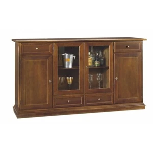 Cupboard Sideboard 4 Doors And 4 Drawers Art Povera Classic Walnut Dark Glass - Picture 1 of 16