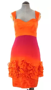 Karen Millen Dress Silk Orange Pink Ombre Party Formal Ruffle Trim UK 8 Vintage - Picture 1 of 13