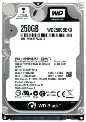 Western Digital Black WD2500BEKX 250GB 7200 RPM SATA 2.5" Laptop HDD Hard Drive - Image 1 of 3