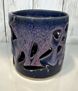 Bay Pottery Art Candle Holder Cut Out Floral Detail Purple - Picture 1 of 8