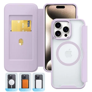 Magnetic Wireless Charging Clear Wallet Case For iPhone 16 Pro Max/15/14/13/12 - Picture 1 of 14