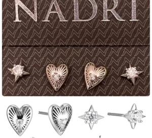 Nadri Ava Heart & Star Earring Set, Silvertone, NWT   - Picture 1 of 12